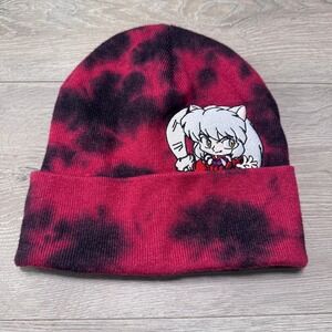 InuYasha Anime Red Black Tie Dye Beanie Hat Embroidered Chibi Character 2009